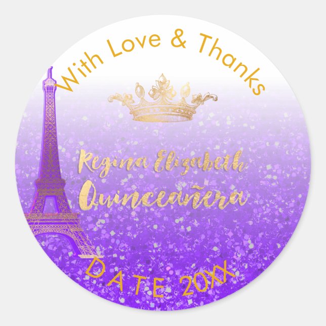PixDezines Paris/Sweet 15/Gold Crown/DIY Thank You Classic Round Sticker (Front)