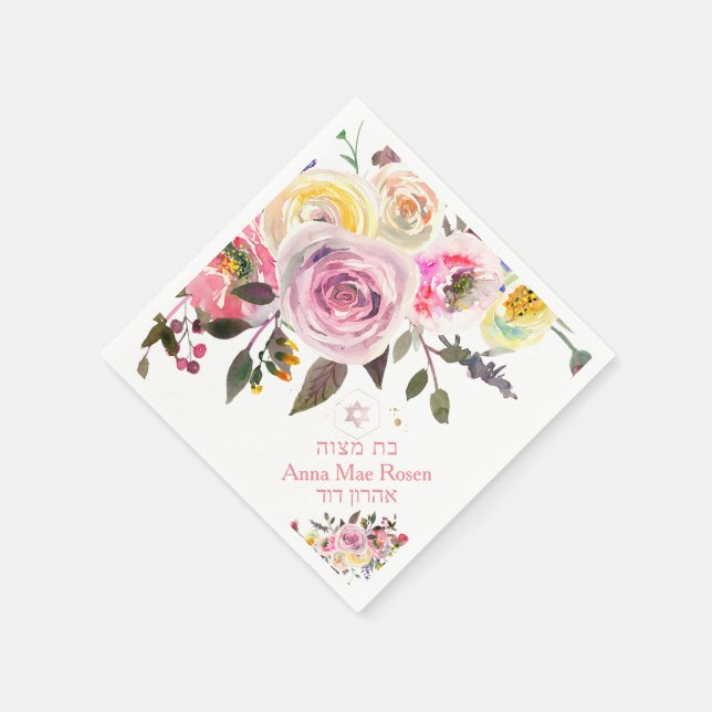PixDezines Pastel Roses, Blush Pink Mitzvah Napkins (Corner)
