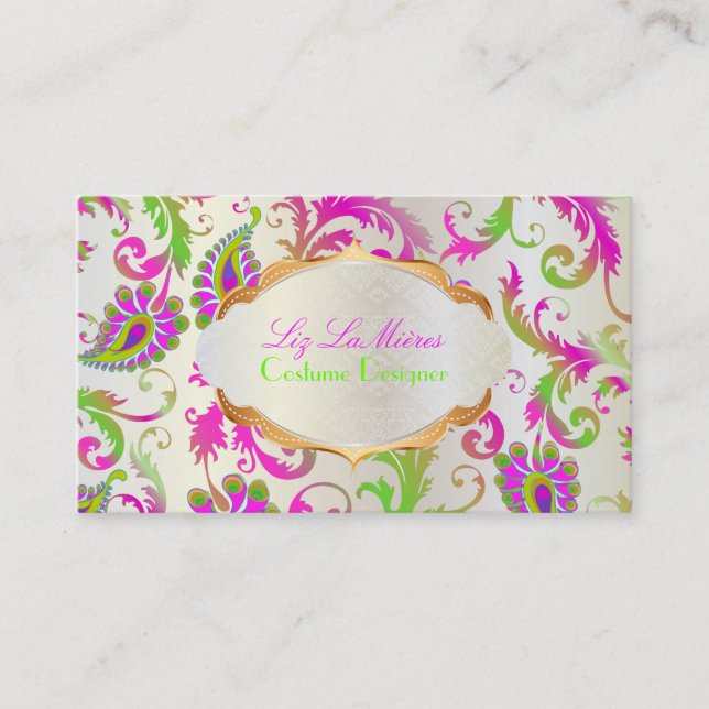 PixDezines pavo damask/abstract peacock Business Card (Front)