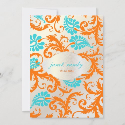 PixDezines pavo damask/coral+aqua Custom Invitation