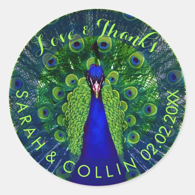 PixDezines peacock Classic Round Sticker (Front)