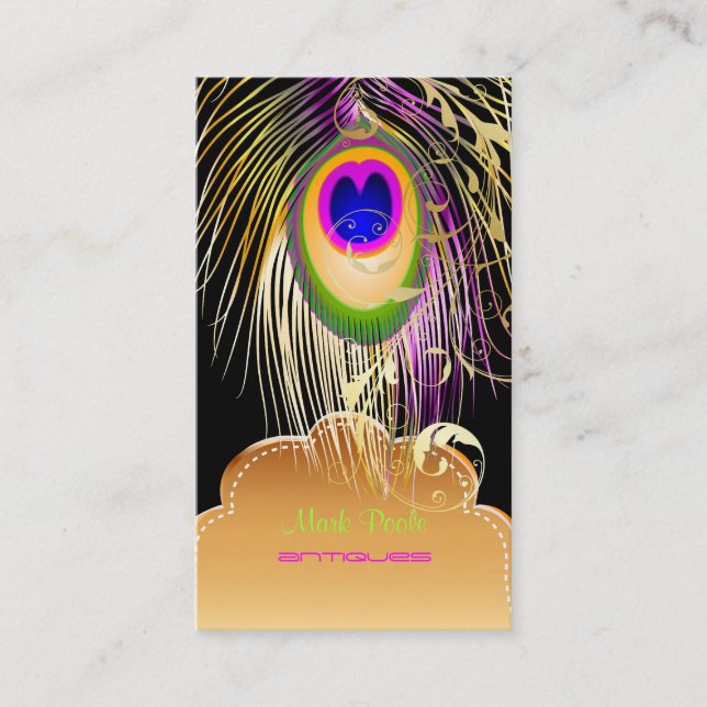 PixDezines Peacock eye+filigree swirls Business Card (Front)