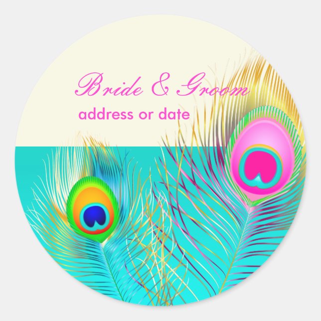 PixDezines peacock feather/aqua/turquoise Classic Round Sticker (Front)