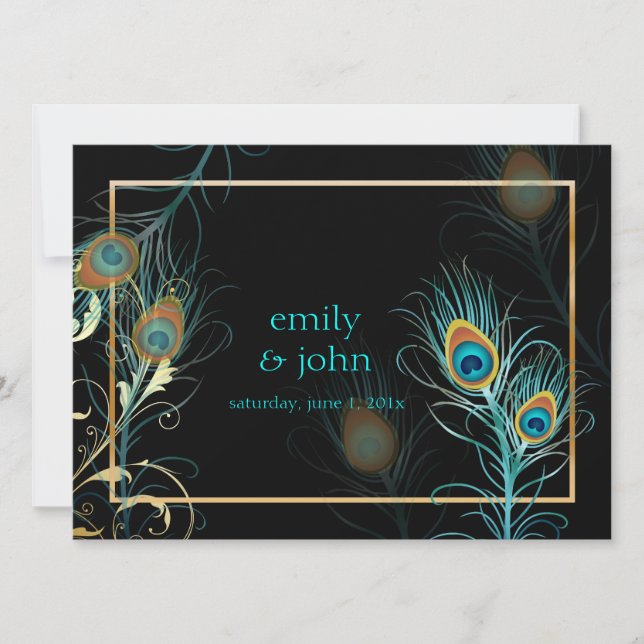 PixDezines peacock feather/aqua/turquoise Invitation (Front)