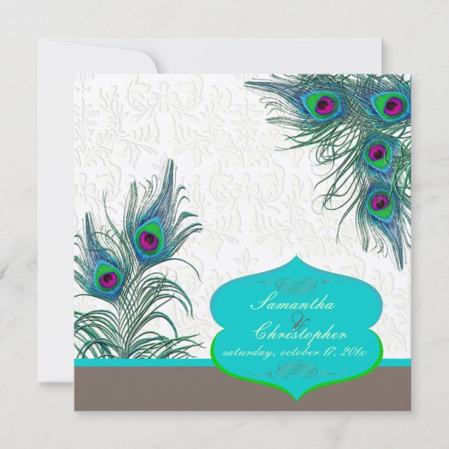 PixDezines peacock feather/aqua/turquoise Invitation (Front)