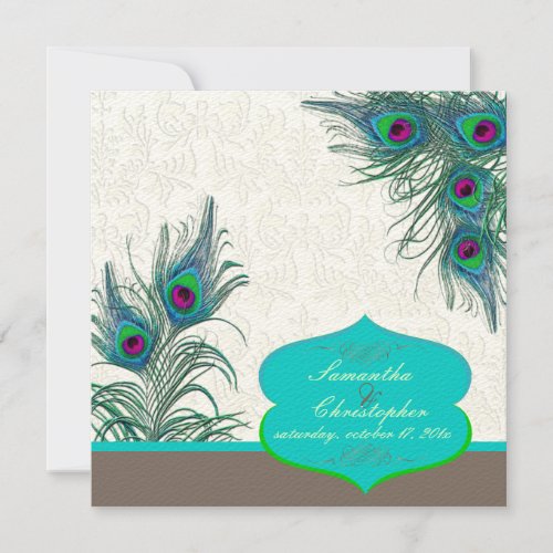 PixDezines peacock feather/aqua/turquoise Custom Invitation
