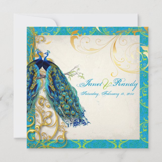 PixDezines peacock feather/aqua/turquoise Invitation (Front)