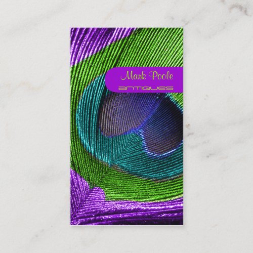 Peacock feather business cards, magenta