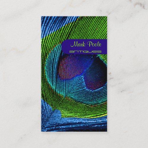 Peacock feather business cards, blue