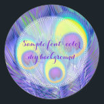 PixDezines Peacock Feather/diy background color Classic Round Sticker<br><div class="desc">PixDezines psychedelic peacock feather stickers.  All elements are editable.  

DIY background color,  trim,  fonts,  and fonts' colors.

Copyright © 2008-2016 PixDezines.com™ and PixDezines™ on zazzle.com. All rights reserved.</div>