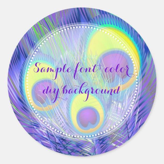 PixDezines Peacock Feather/diy background color Classic Round Sticker (Front)