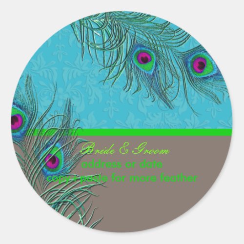 PixDezines Peacock Featherdiy background color Classic Round Sticker