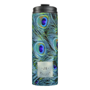 PixDezines Peacock Feather Dusty Blue Thermal Tumbler