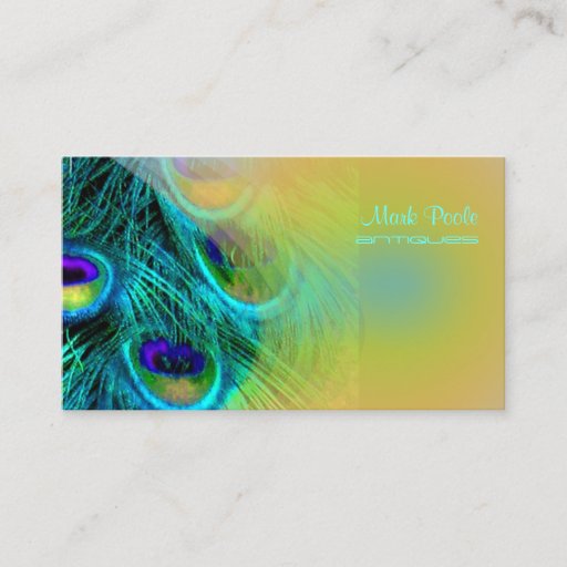 Customizable Peacock feather business cards, golden rod