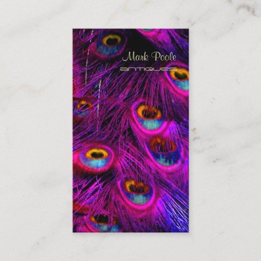 Customizable Peacock feather business cards, hot pink