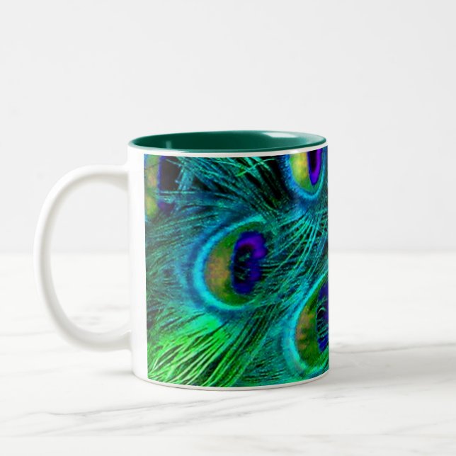 PixDezines peacock feather Two-Tone Coffee Mug (Left)