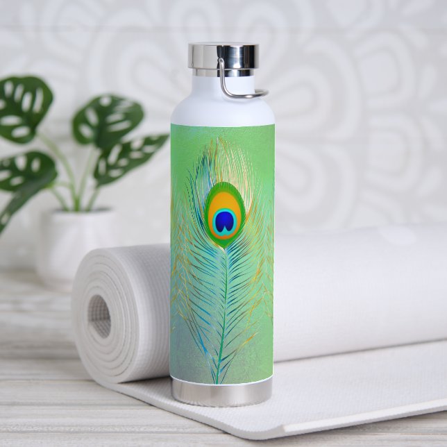 PixDezines Peacock Feather Water Bottle (Yoga)