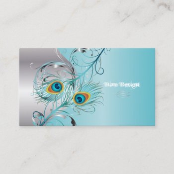 Pixdezines Peacock Filigree Swirls/silver Blue Ice Business Card by Create_Business_Card at Zazzle