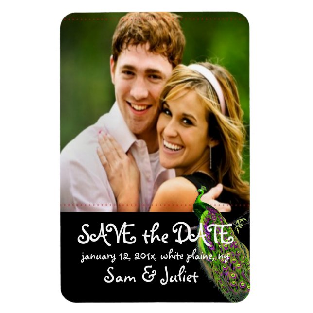 PixDezines peacock photo save date/DIY color+fonts Magnet (Vertical)