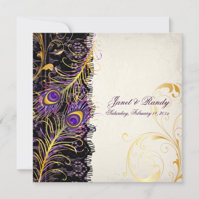 PixDezines peacock pzazz, filigree+swirls+black la Invitation (Front)