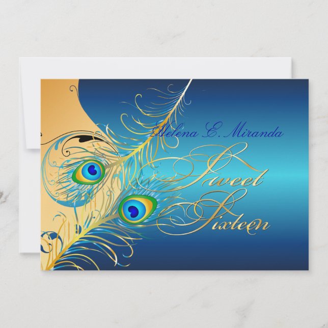 PixDezines Peacock+swirls/gold+teal Invitation (Front)