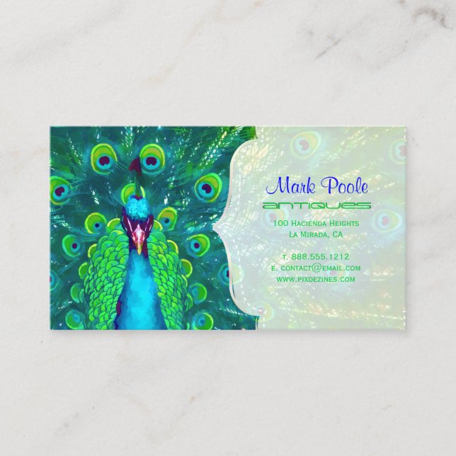 PixDezines peacock teal blue/watercolor affect Business Card (Front)