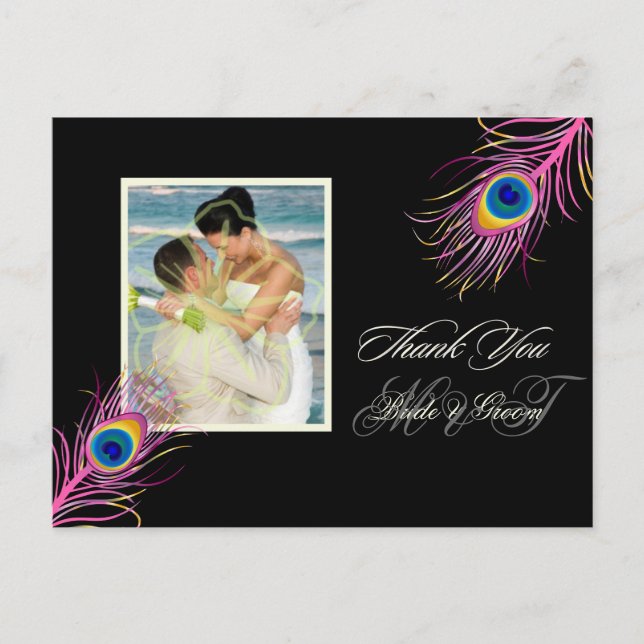 PixDezines peacock thank you/DIY background color Postcard (Front)