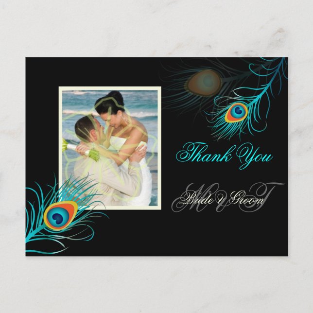 PixDezines peacock thank you/DIY background color Postcard (Front)
