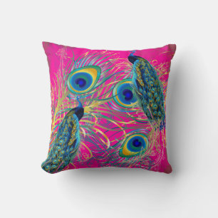 PixDezines peacocks/diy background colors Throw Pillow
