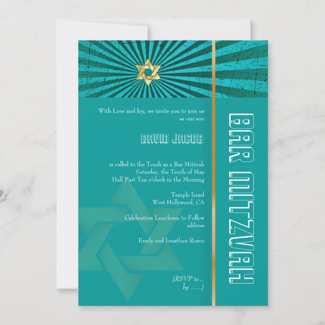 PixDezines Photo Bar Mitzvah/teal/faux gold Invitation (Front)