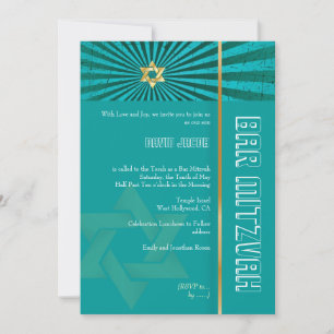 PixDezines Photo Bar Mitzvah/teal/faux gold Invitation
