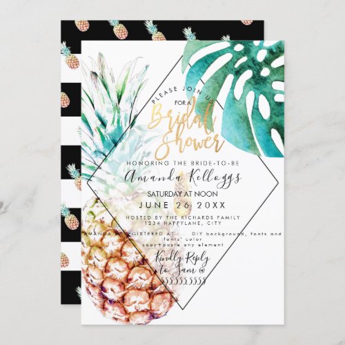 PixDezines Pineapple Bridal ShowerMonstera Invitation