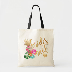 PixDezines Pineapple Bridesmaid/Faux Gold Script Tote Bag