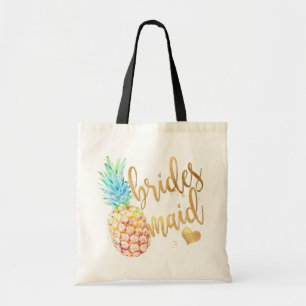 PixDezines Pineapple Bridesmaid/Faux Gold Script Tote Bag