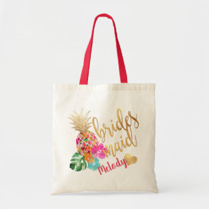 PixDezines Pineapple Bridesmaid/Faux Gold Script Tote Bag
