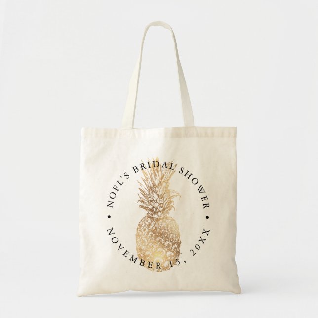 PIXDEZINES PINEAPPLE FAUX GOLD/DIY TEXT/BRIDAL TOTE BAG (Front)