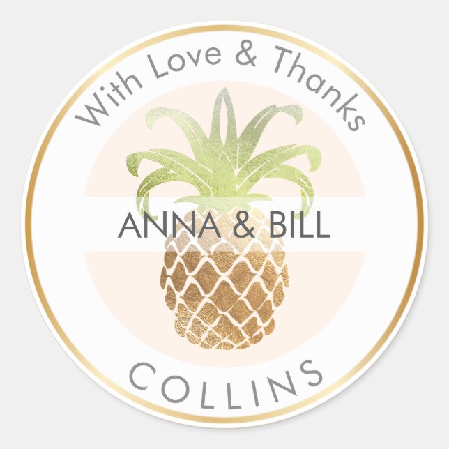 PixDezines Pineapple Faux Gold/DIY Thank You Classic Round Sticker (Front)