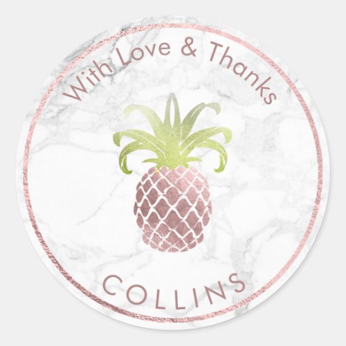PixDezines Pineapple Faux Rose GoldDIY Thank You Classic Round Sticker