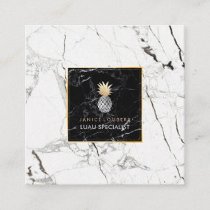 PixDezines Pineapples/Black+White Marble Square Business Card