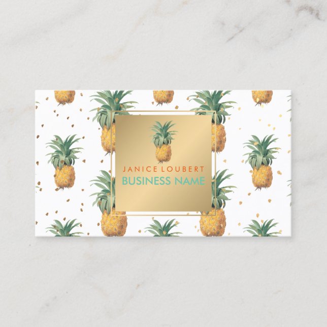 PixDezines Pineapples Pattern Business Card (Front)