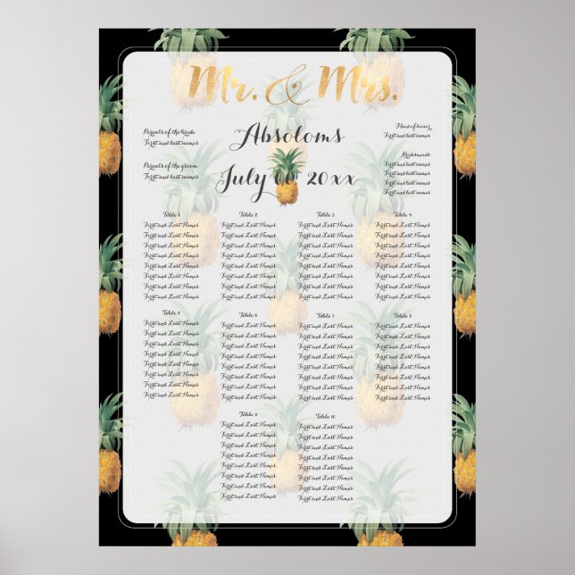 PixDezines Pineapples Seating Chart/DIY background Poster (Front)