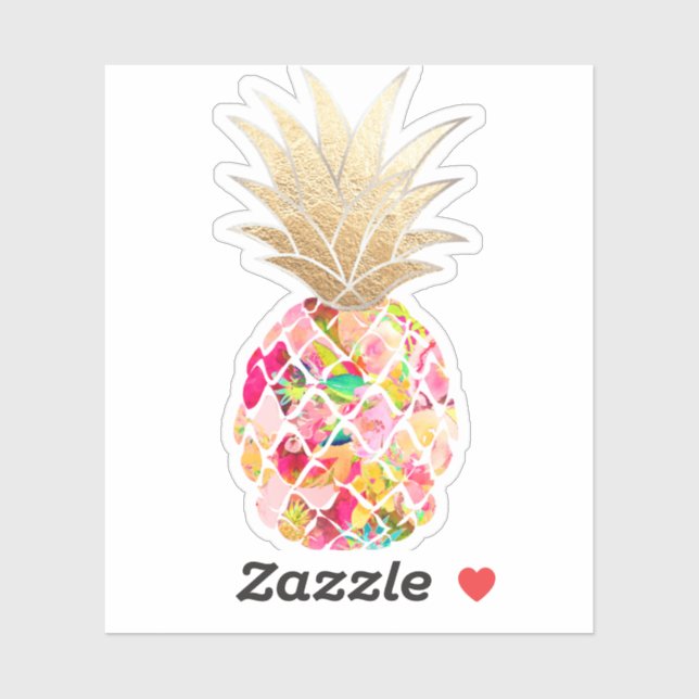 PixDezines Pink Aloha Pineapple, Faux Gold Crown Sticker (Sheet)
