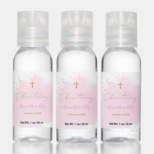 PixDezines pink brushed watercolor Christening Hand Sanitizer