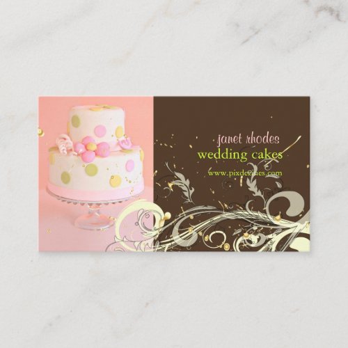 Pink and Chocolate wedding cake business cards