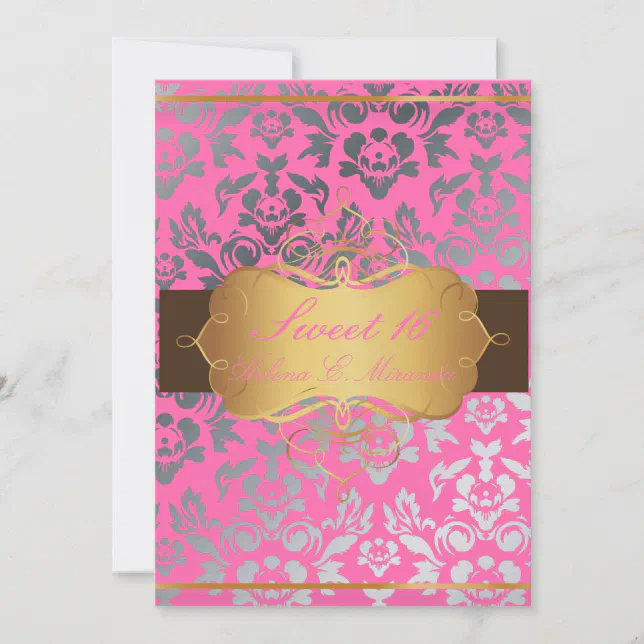 Pixdezines Pink Damask Sweet 16 Tiara Diy Colors Invitation Zazzle