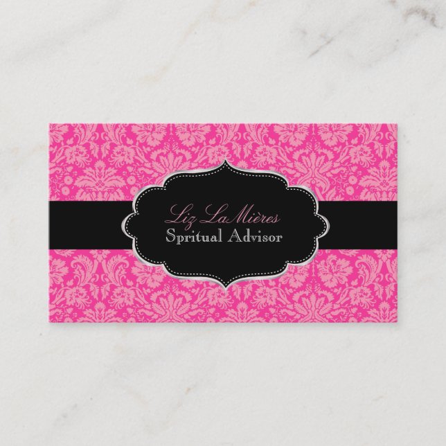 PixDezines Pink Désirée Damask/DIY color Business Card (Front)