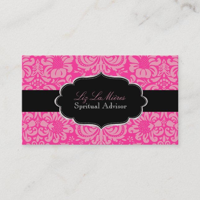 PixDezines Pink Fidora Damask/DIY color Business Card (Front)