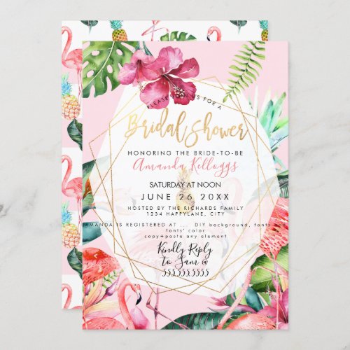 PixDezines Pink Flamigos Bridal ShowerHibiscus Invitation