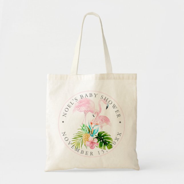 PixDezines Pink Flamingo Baby Shower Tote Bag (Front)