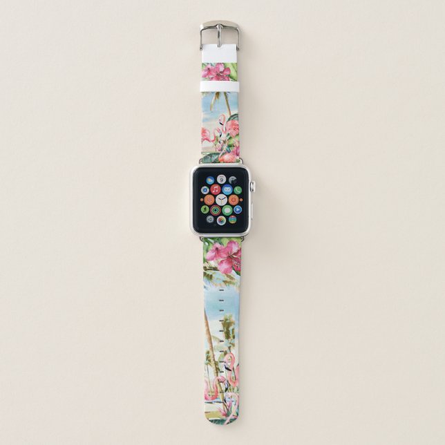 PixDezines Pink Flamingo on the Beach Apple Watch Band (Front)
